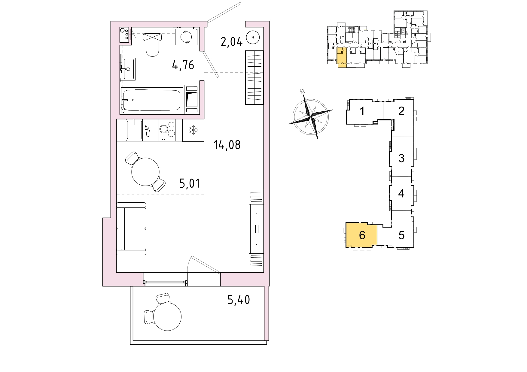 Студия, 27.51 м², 2 / 9 эт. 