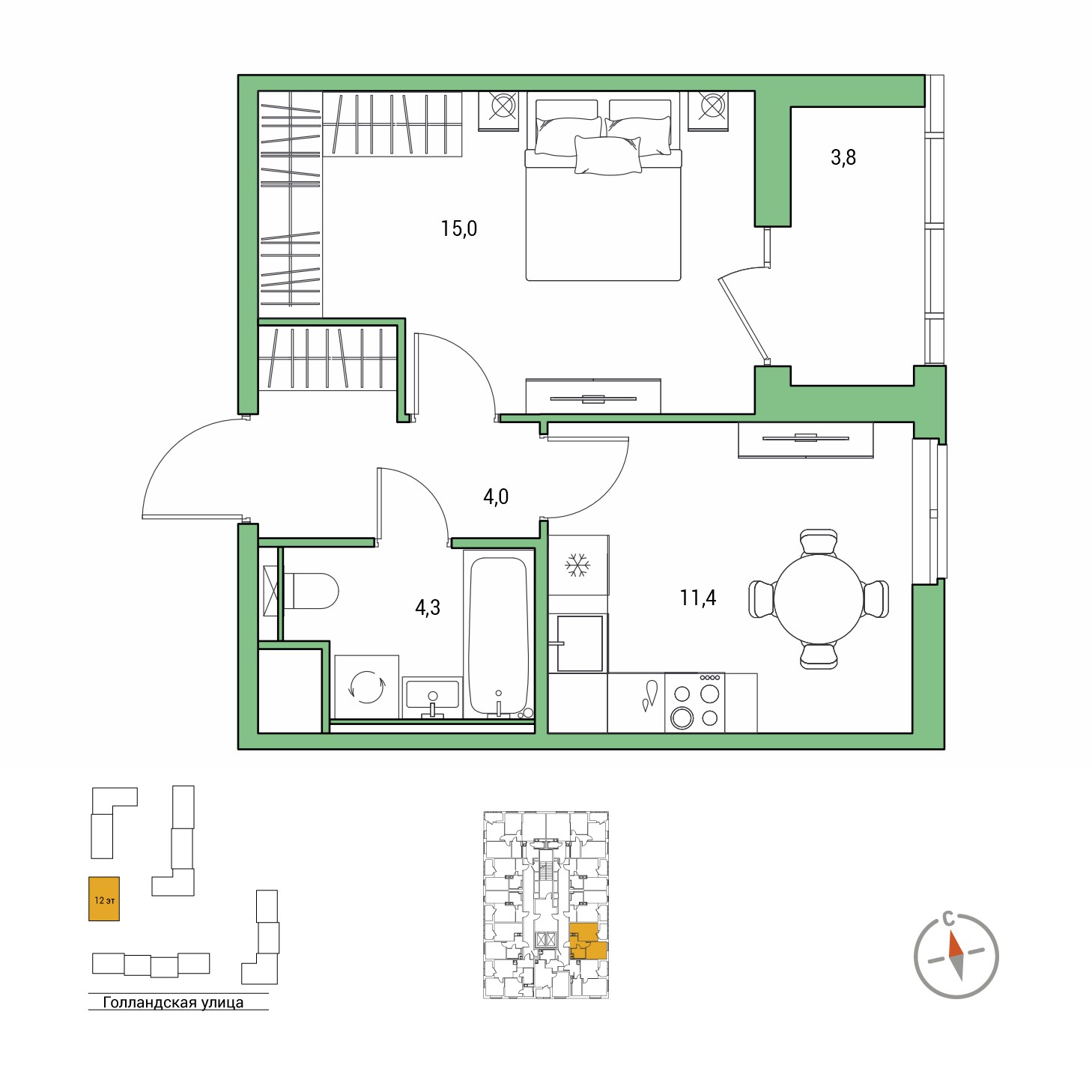 1-комнатная, 36.6 м², 7 / 12 эт. 