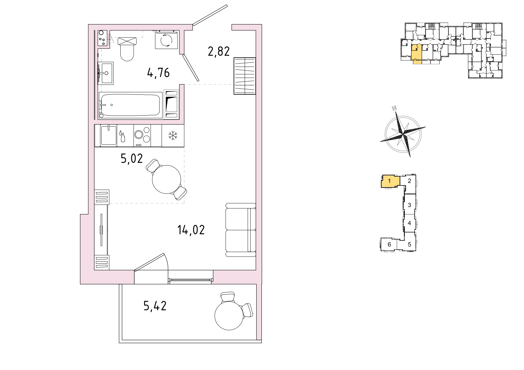 Студия, 28.25 м², 2 / 9 эт. 