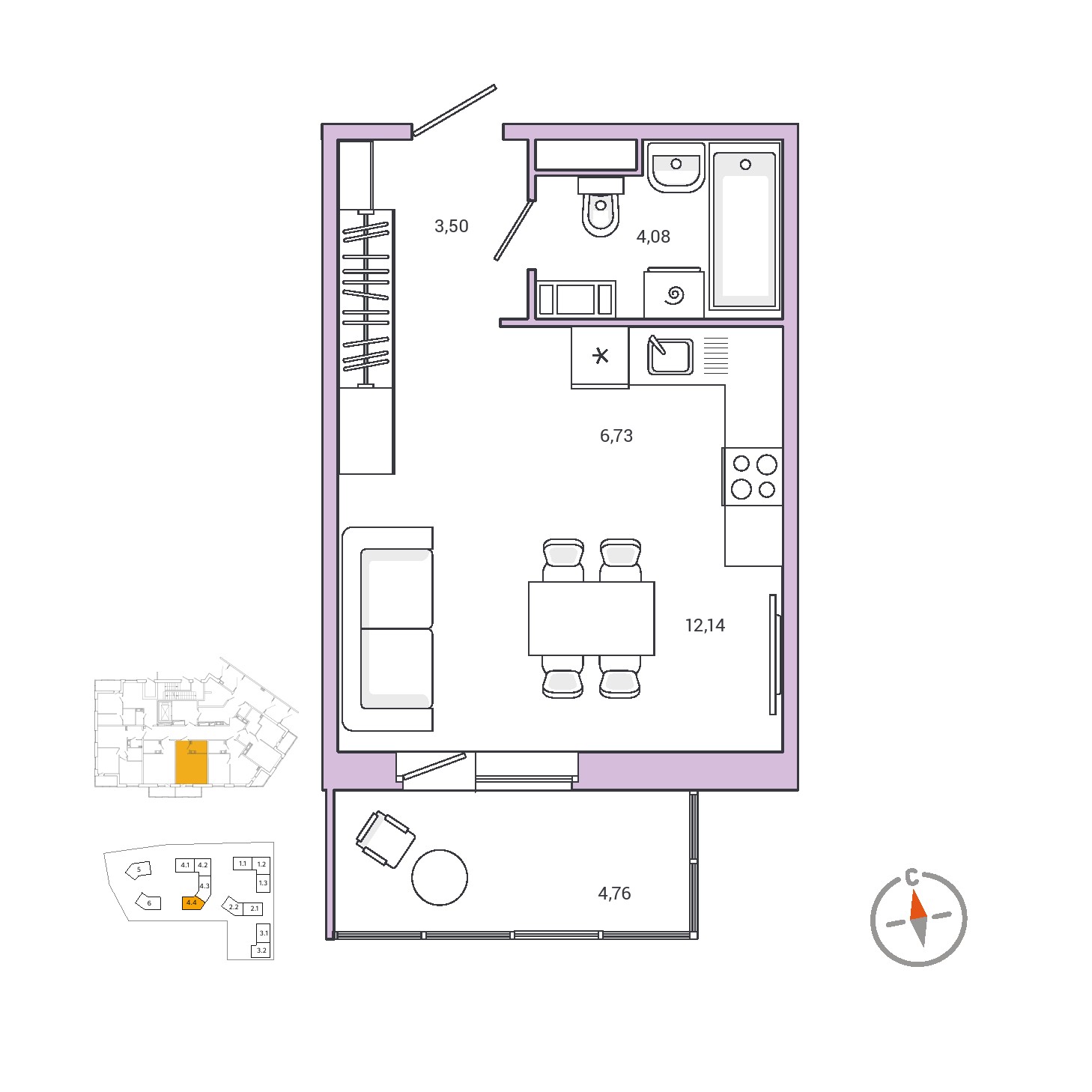 Студия, 27.8 м², 1 / 8 эт. 