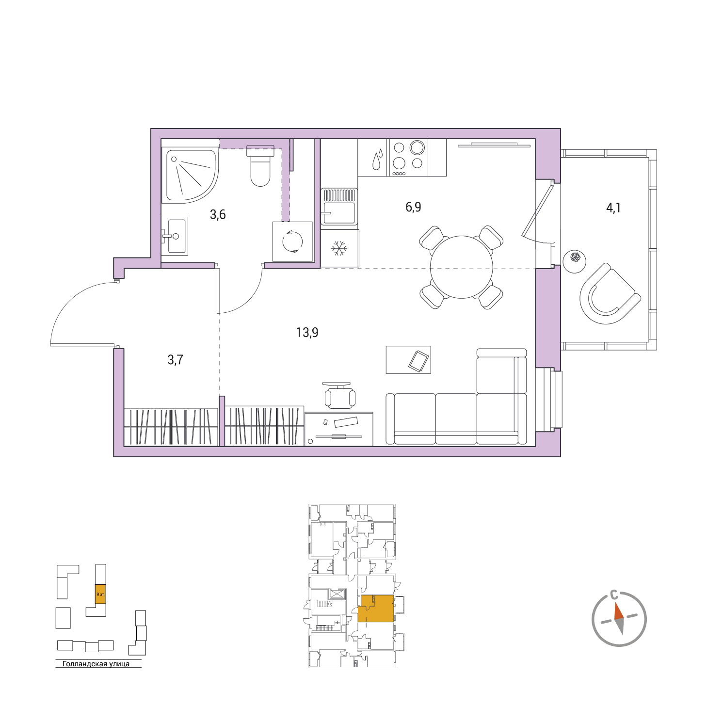 Студия, 29.3 м², 1 / 9 эт. 