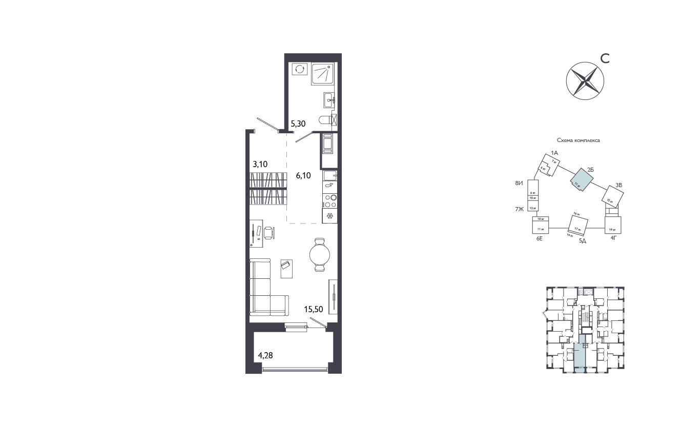 Студия, 32.14 м², 6 / 17 эт. 