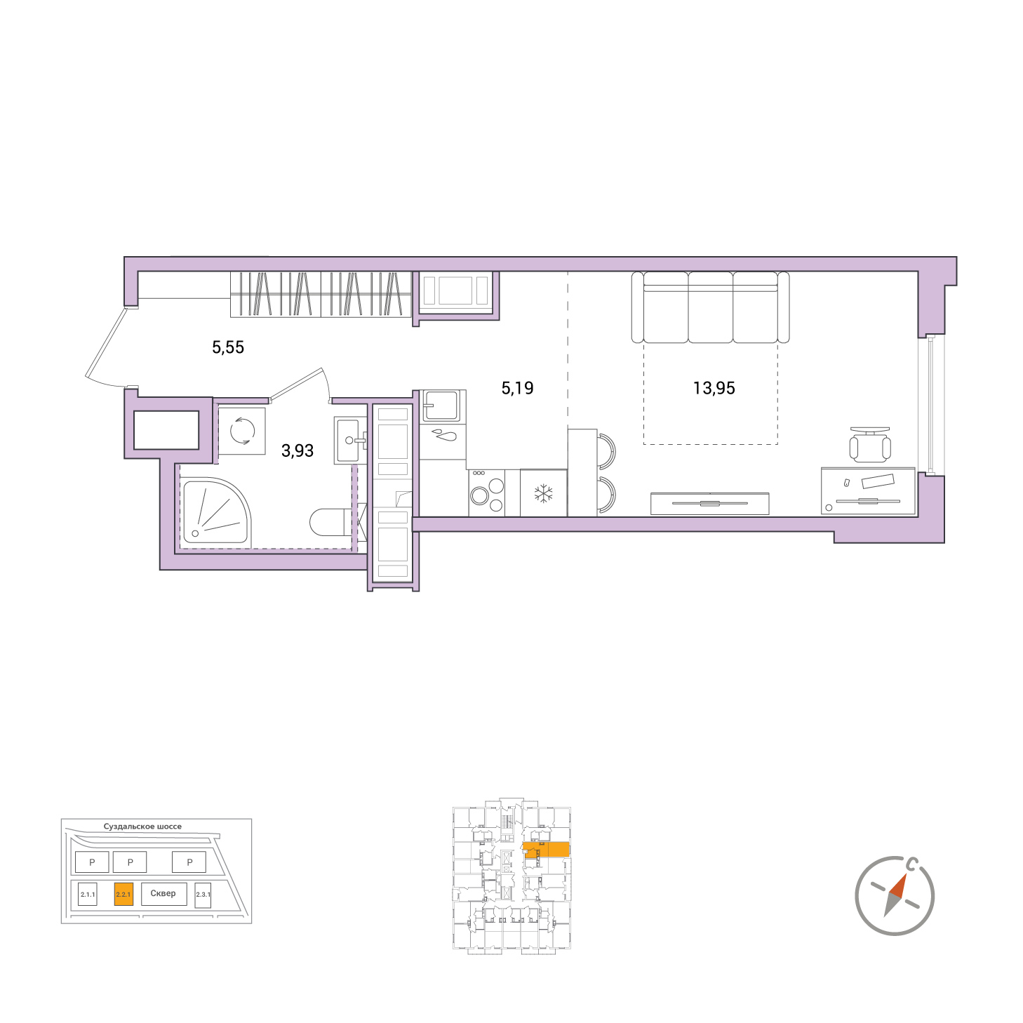 Студия, 28.62 м², 14 / 25 эт. 