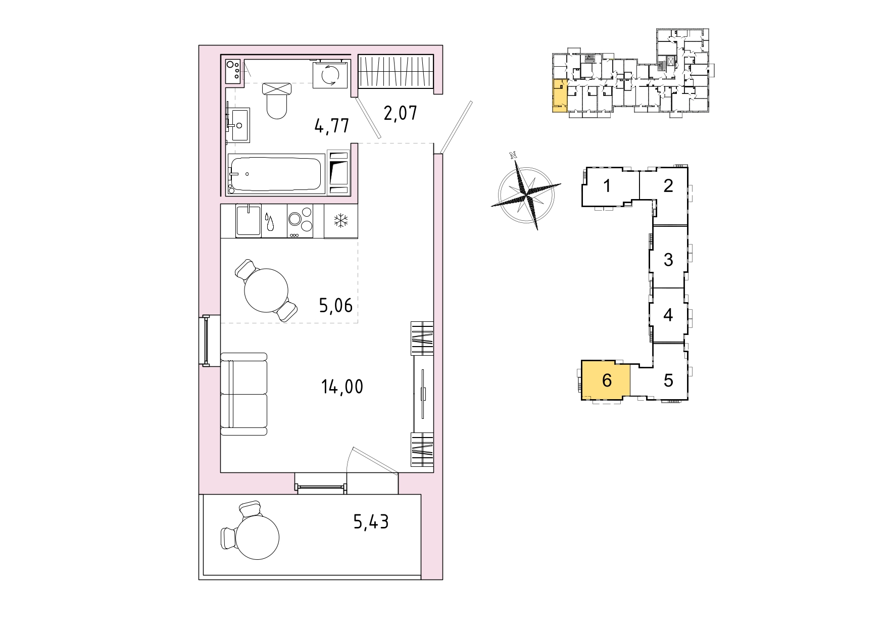 Студия, 28.62 м², 5 / 9 эт. 