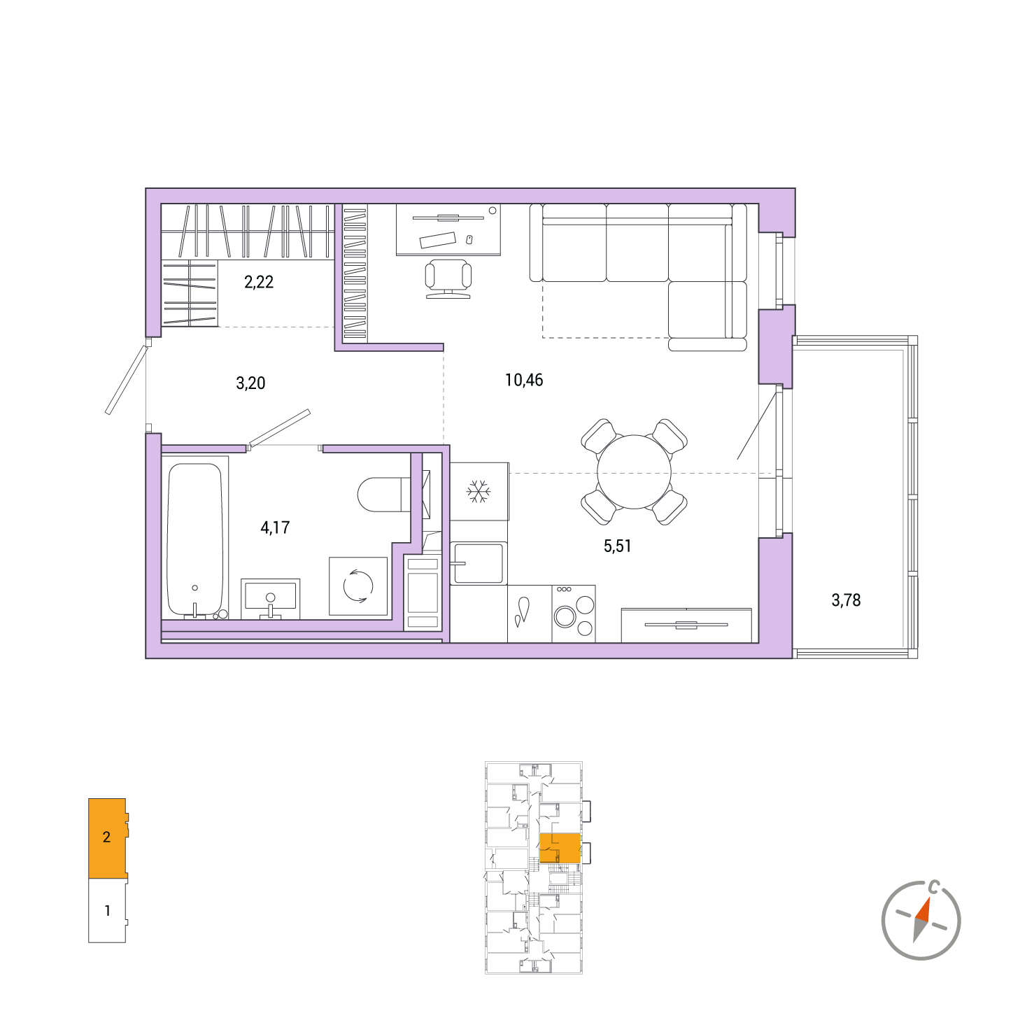 Студия, 26.69 м², 1 / 7 эт. 