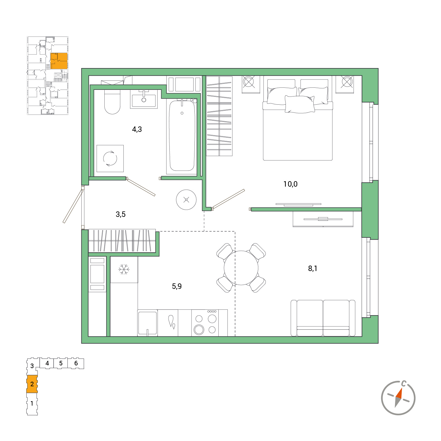 2-комнатная, 31.79 м², 1 / 7 эт. 