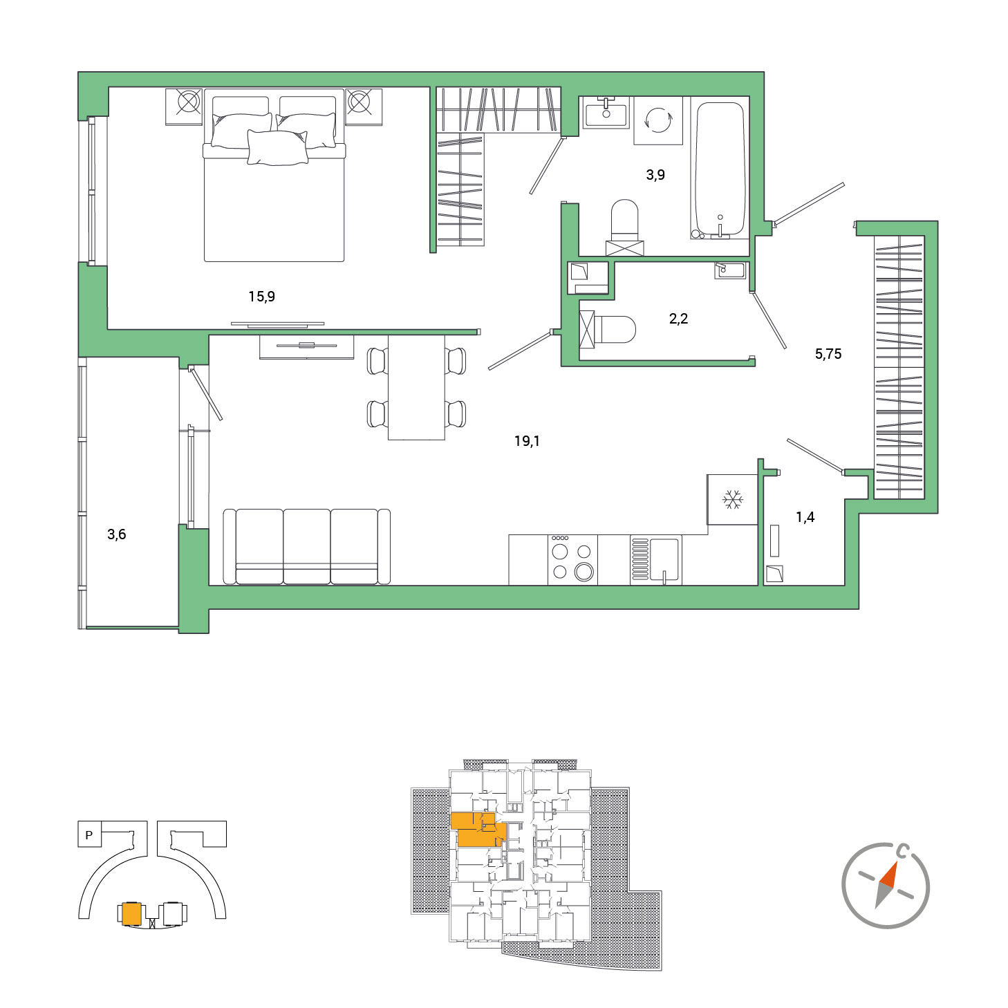 1-комнатная, 50.05 м², 2 / 25 эт. 