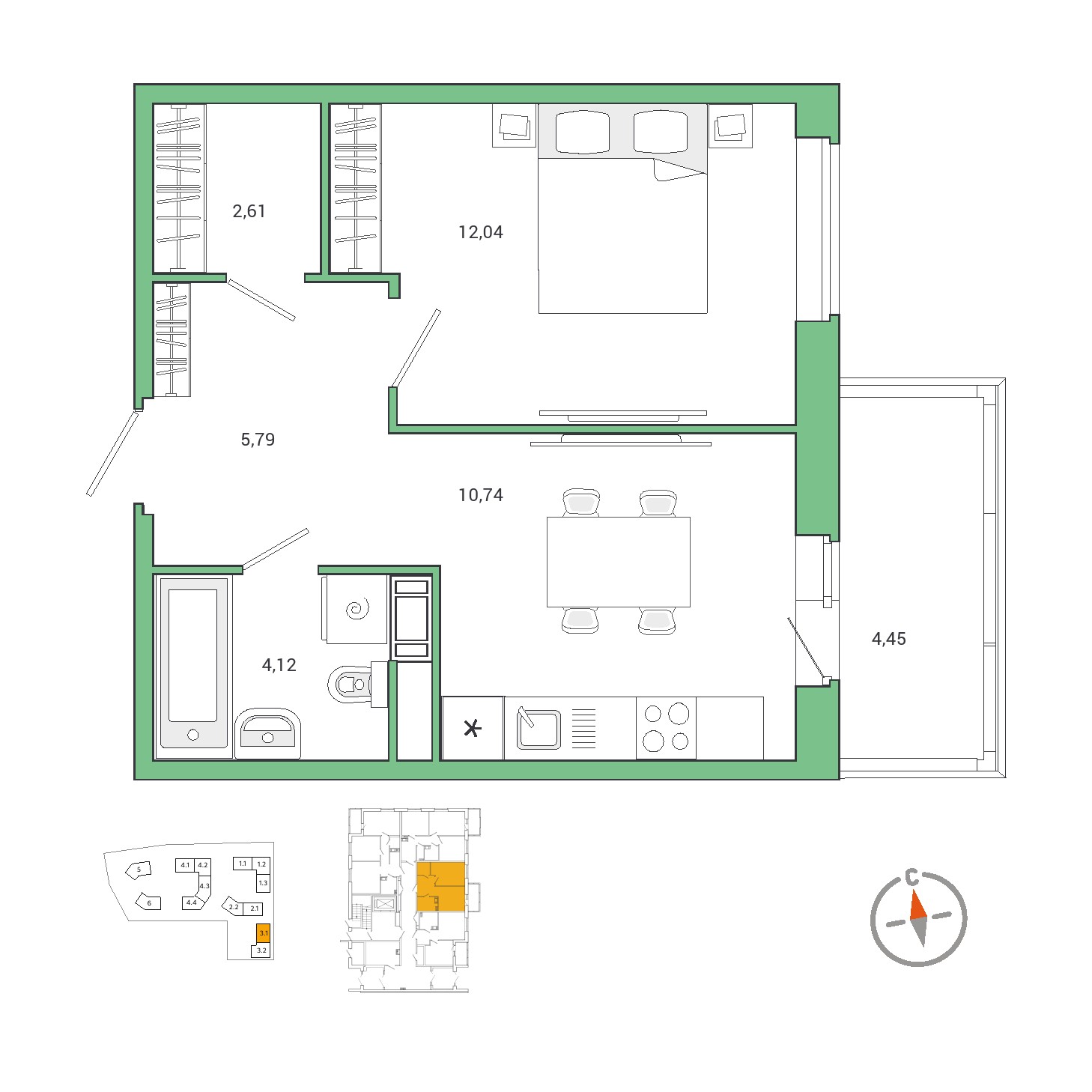 1-комнатная, 35.8 м², 1 / 9 эт. 