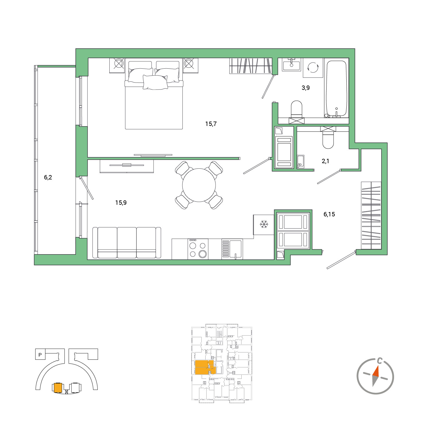 1-комнатная, 46.85 м², 25 / 25 эт. 