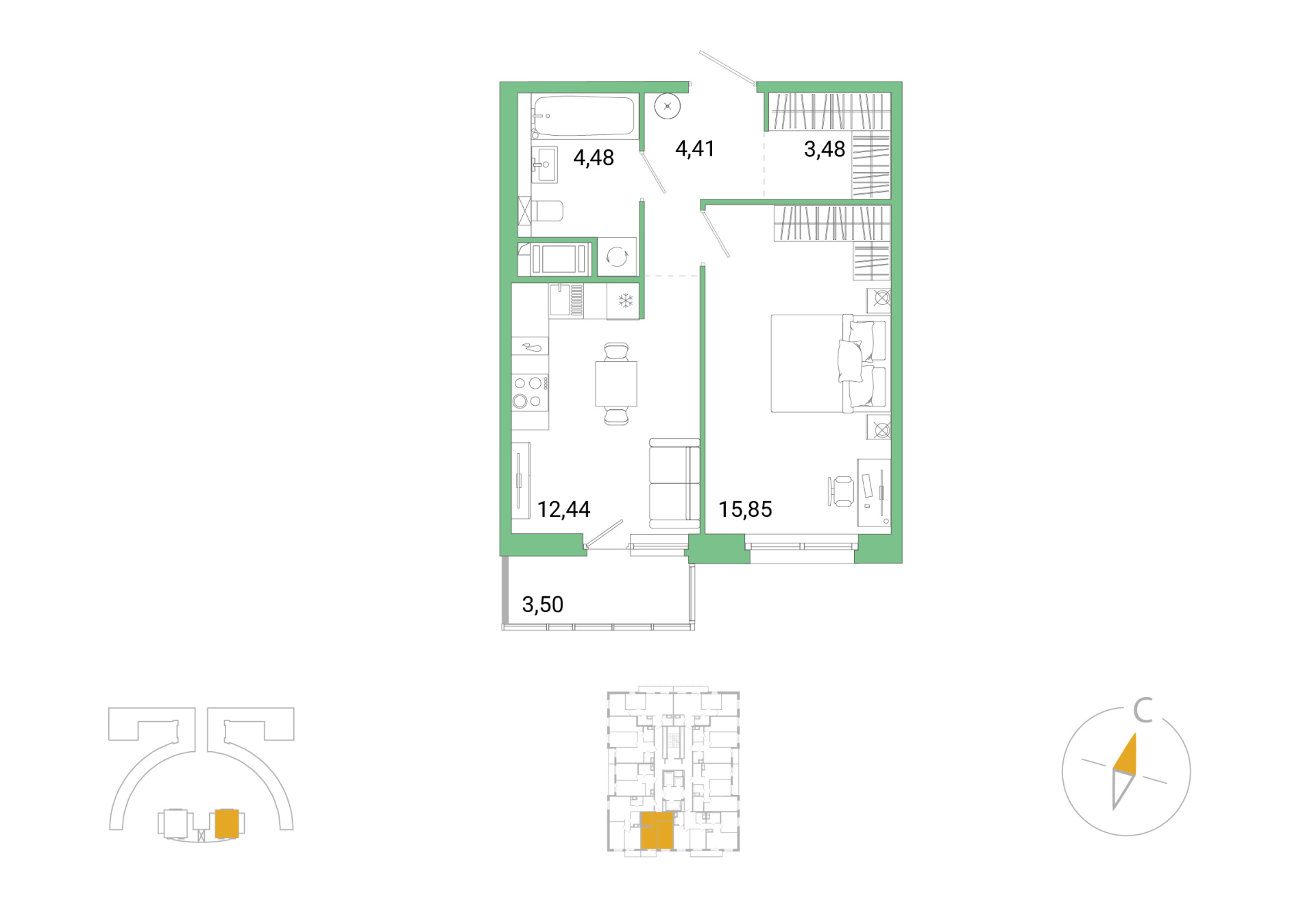 1-комнатная, 41.71 м², 8 / 25 эт. 