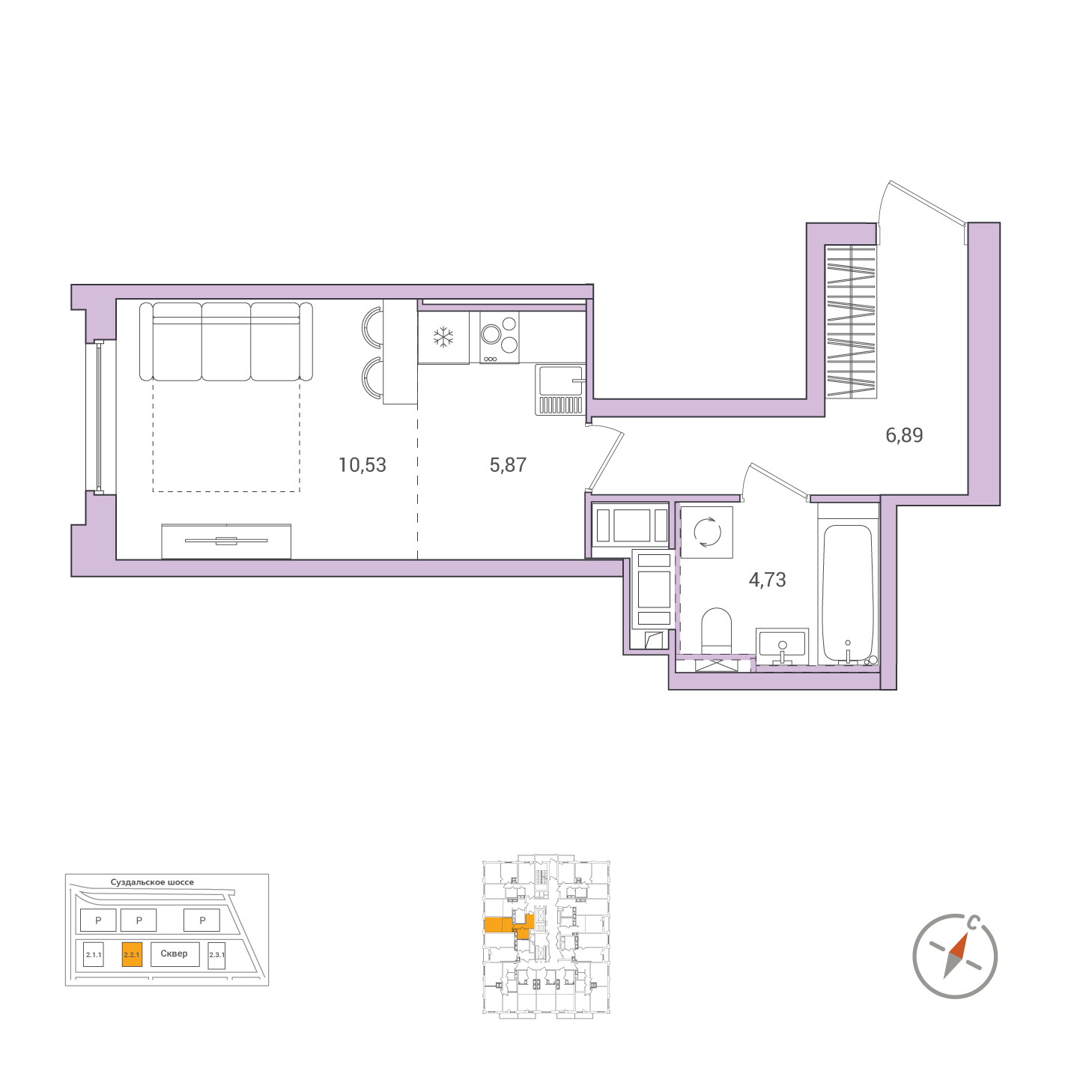 Студия, 28.02 м², 21 / 25 эт. 