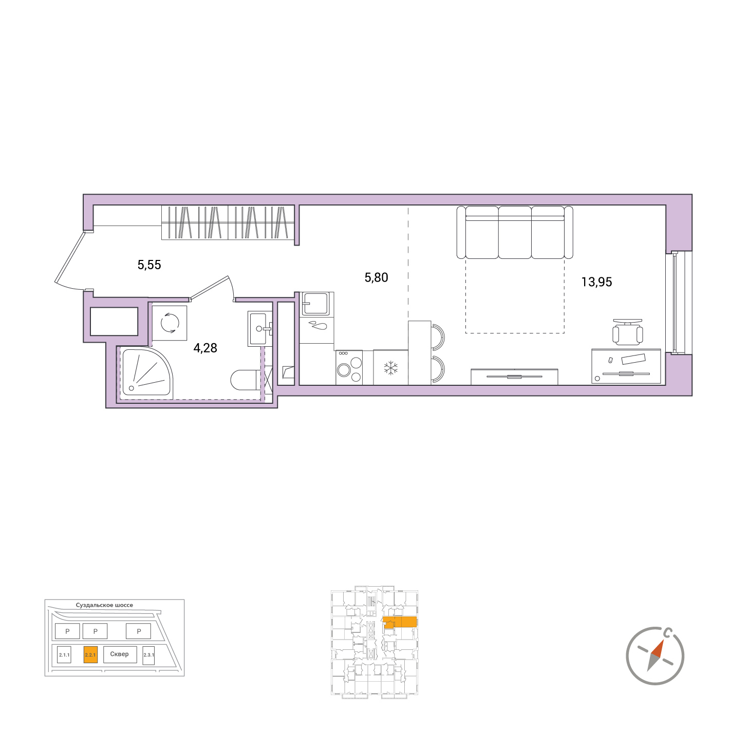 Студия, 29.58 м², 2 / 25 эт. 