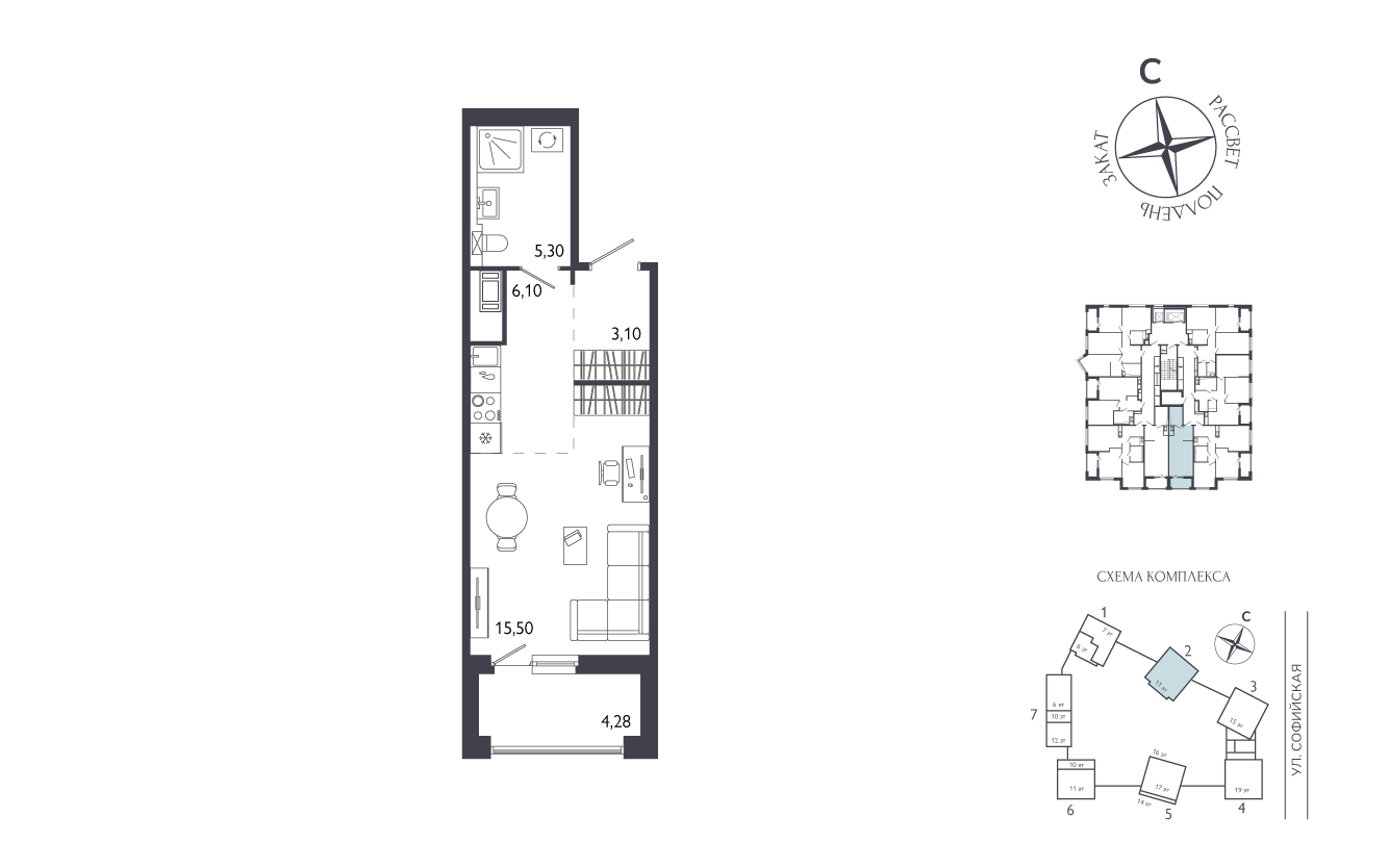 Студия, 32.14 м², 7 / 17 эт. 