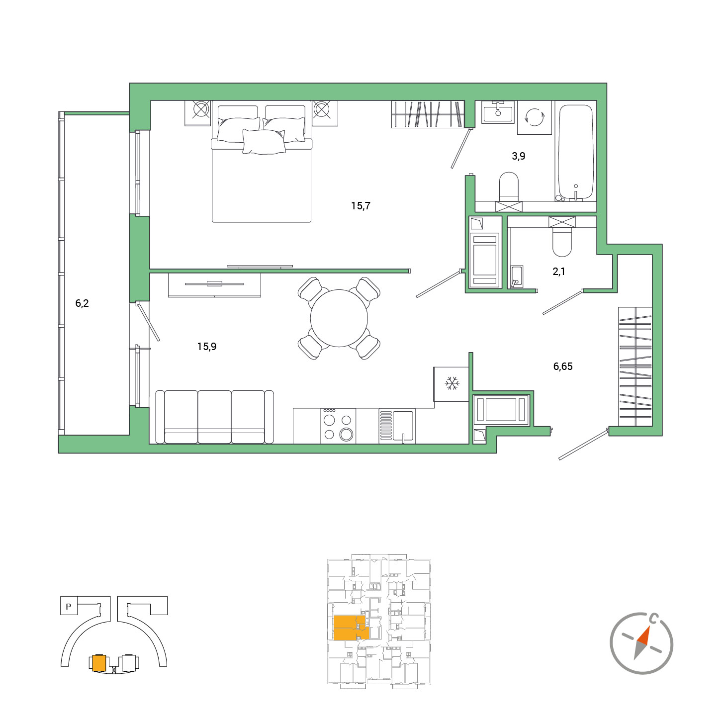 1-комнатная, 47.35 м², 18 / 25 эт. 