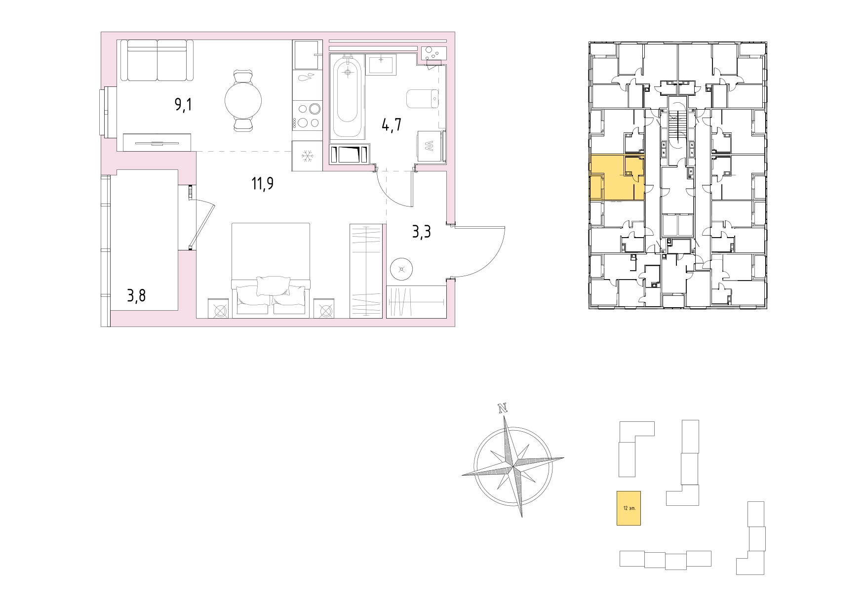 Студия, 30.9 м², 10 / 12 эт. 