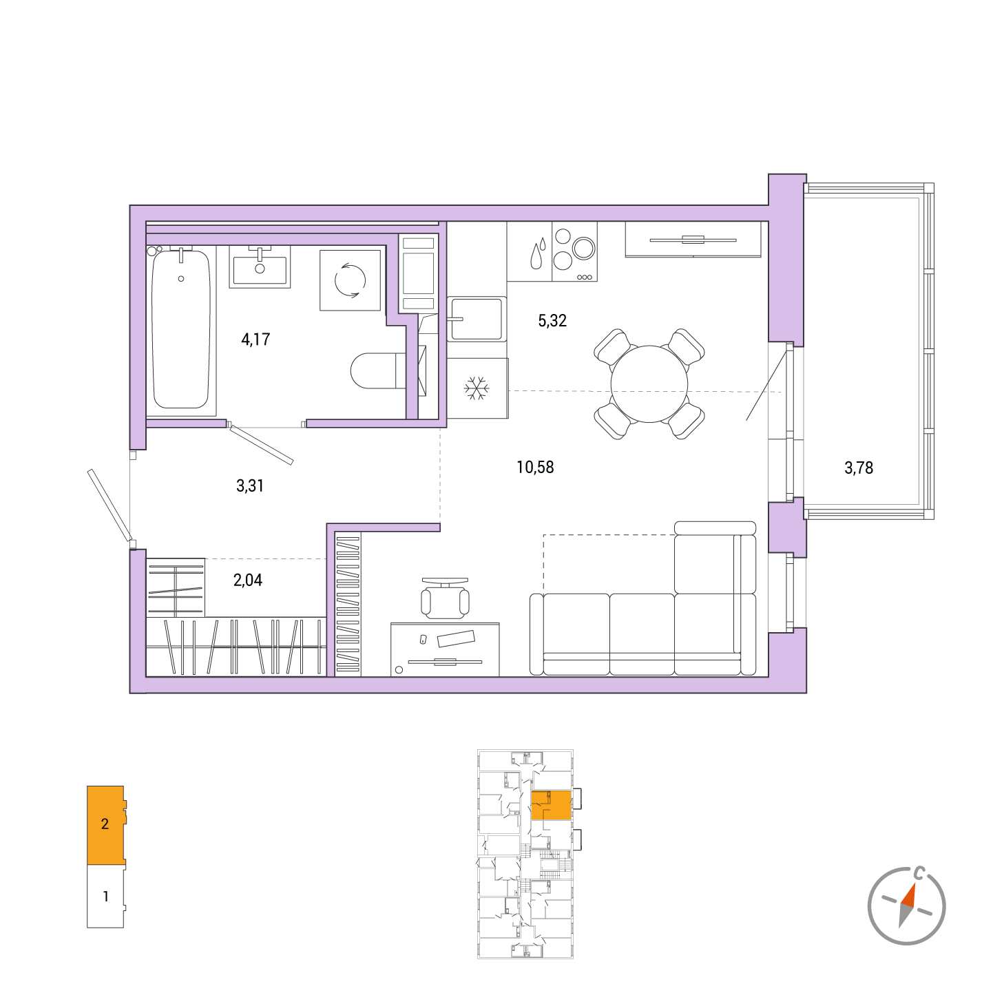 Студия, 26.55 м², 1 / 7 эт. 