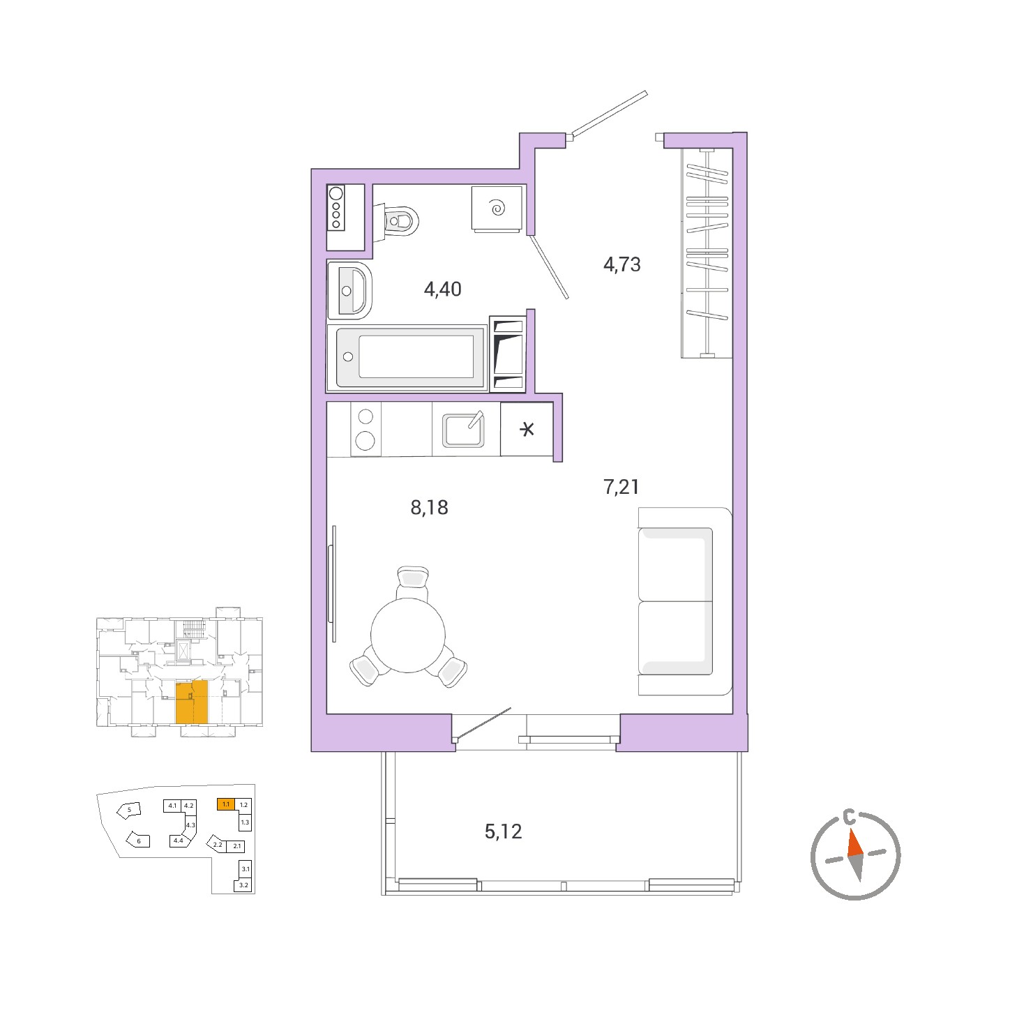 Студия, 25.9 м², 6 / 10 эт. 