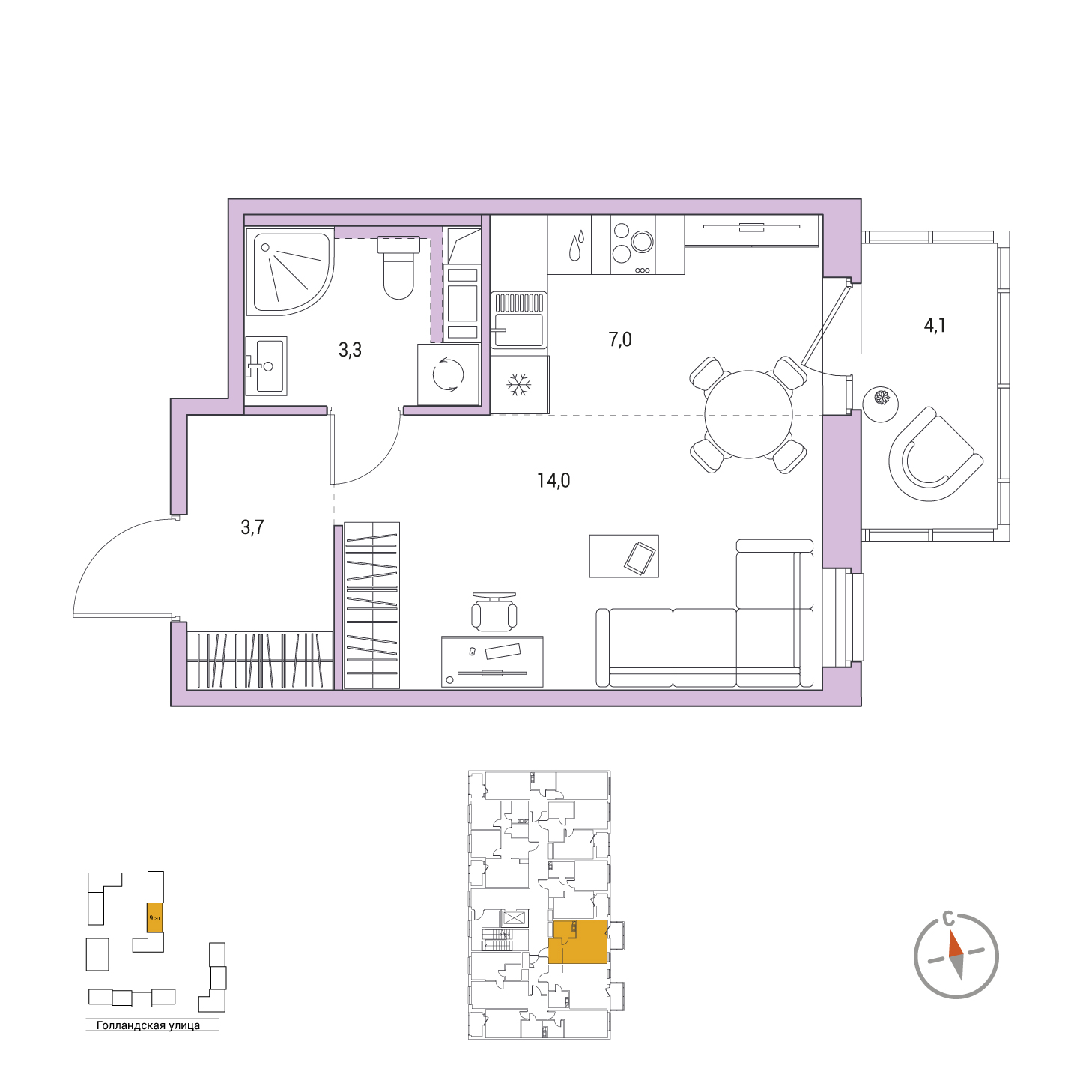 Студия, 29.2 м², 5 / 9 эт. 