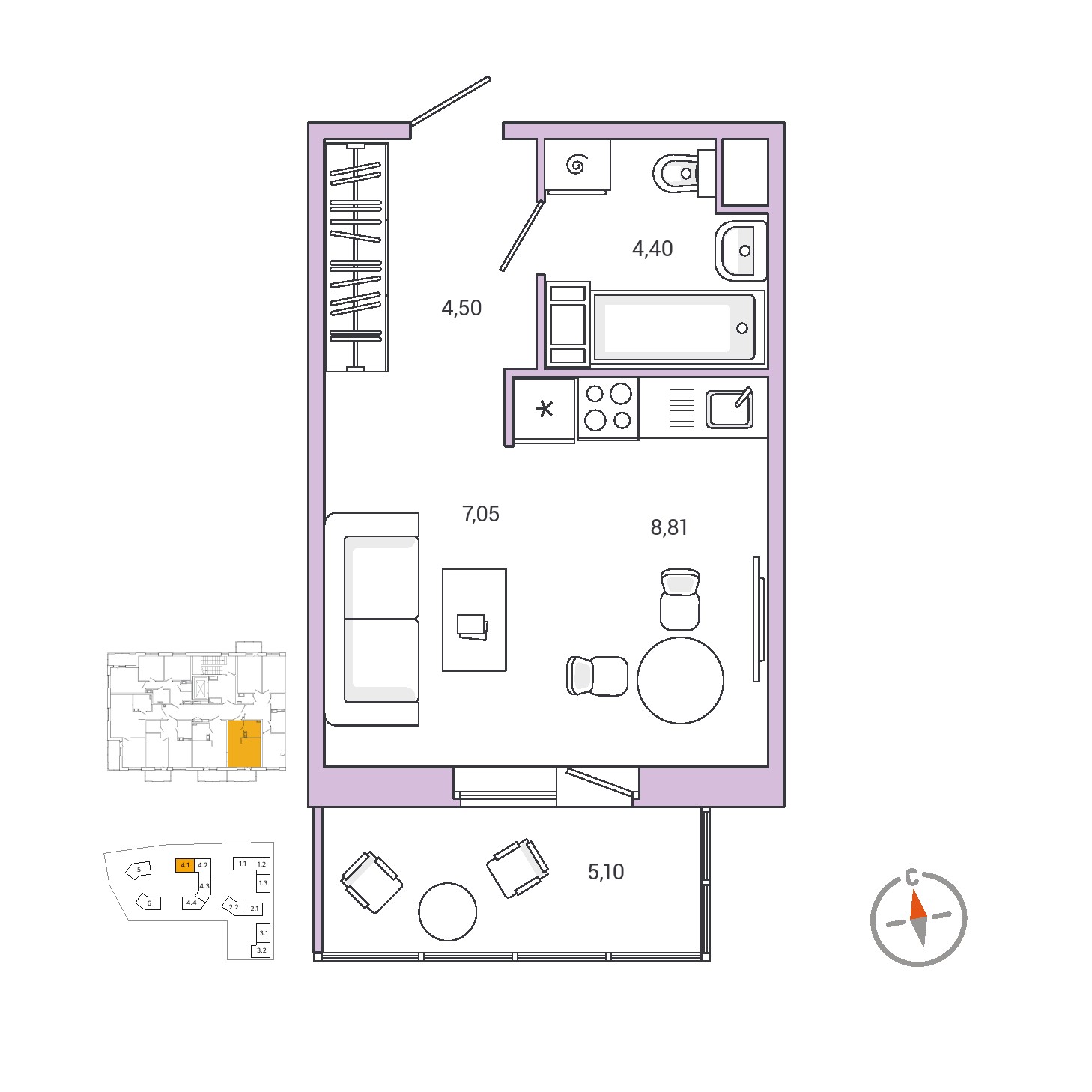 Студия, 26.8 м², 4 / 10 эт. 