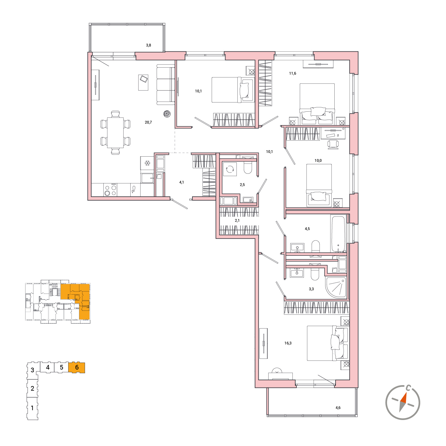 4-комнатная, 97.86 м², 5 / 7 эт. 